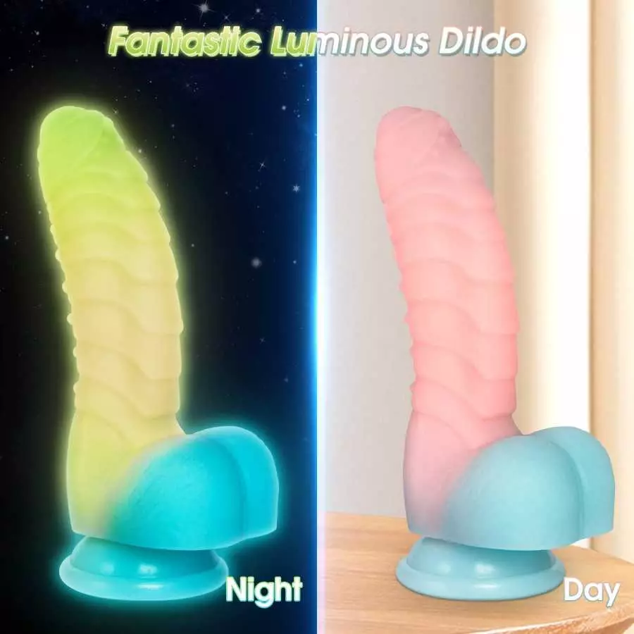 Realistic Dildo Sex Toy for Women , 7" Color Luminous Liquid Silicone Adult G-Spot Stimulator with Strong Suction Cup Vaginal An