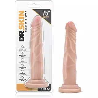 Blush Dr. Skin - 7 Inch Realistic Slim Dildo Suction Cup Harness Compatible for Pegging Women Men - Beige