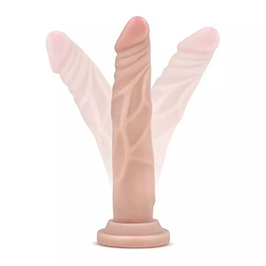 Blush Dr. Skin - 7 Inch Realistic Slim Dildo Suction Cup Harness Compatible for Pegging Women Men - Beige