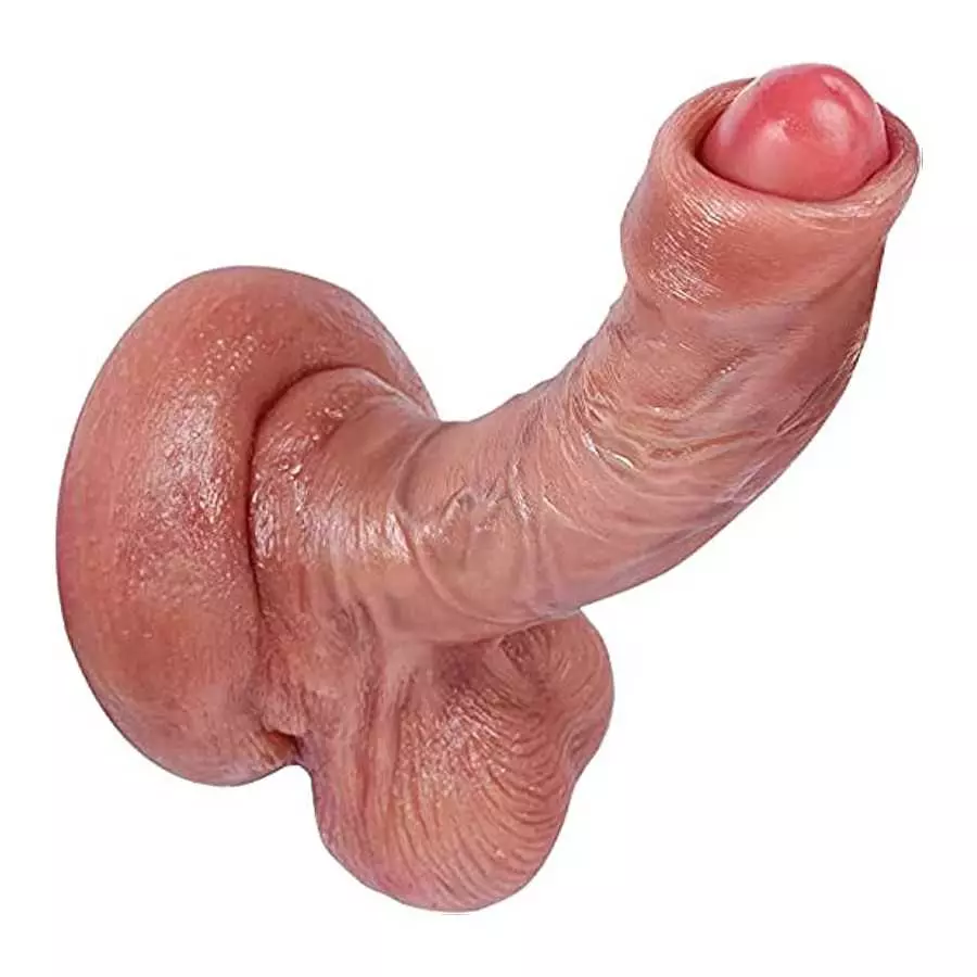 Flexible Foreskin Dildo 6.89 Inch Realistic Silicone Dildo with Strong Suction Cup Adult Sex Toy for Women and Couples