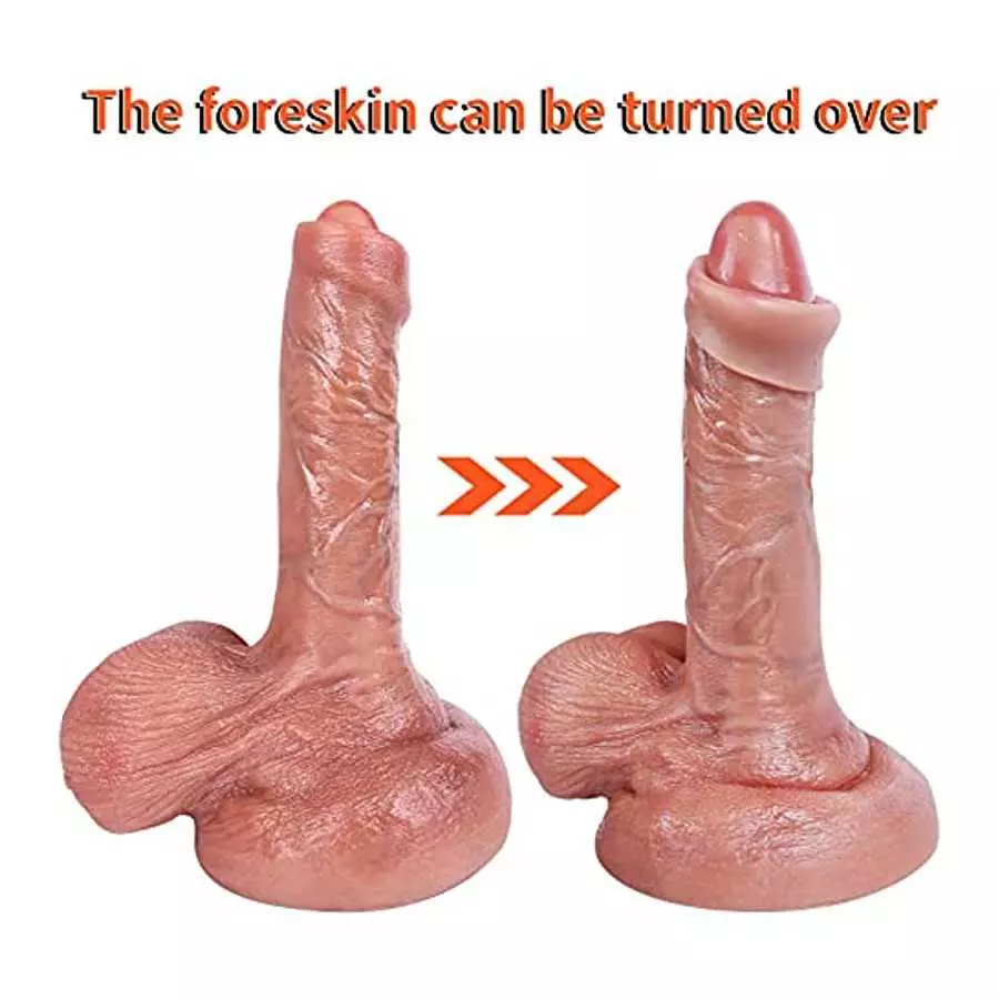 Flexible Foreskin Dildo 6.89 Inch Realistic Silicone Dildo with Strong Suction Cup Adult Sex Toy for Women and Couples