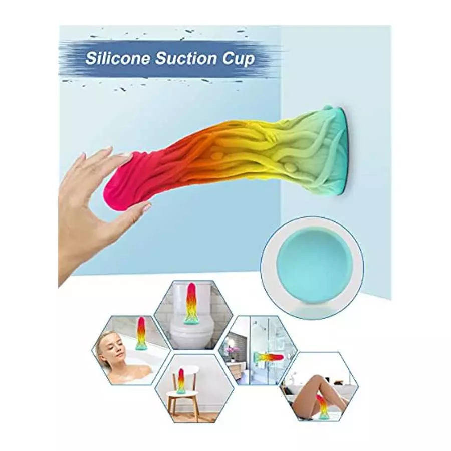 7.5 Inch Realistic Dildo with Colorful Design, Suction Cup for Hands-Free Play, Flexible and Soft Silicone Dildo, Adult Sensory