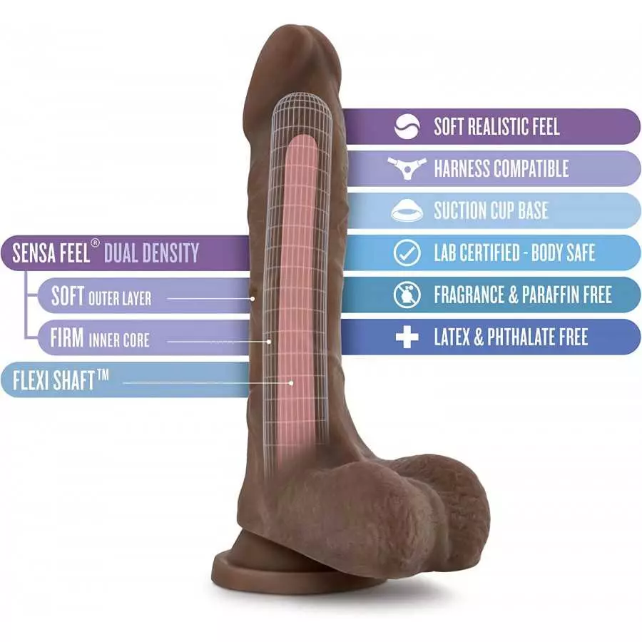 Blush Au Naturel Mister Perfect 8.5 Inch Realistic Suction Cup Dildo, Sex Toy for Women, Sex Toy for Adults, Chocolate