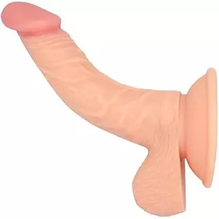 Realistic 7.5" Curved Suction Cup Dildo Veined Shaft and Lifelike Testicles