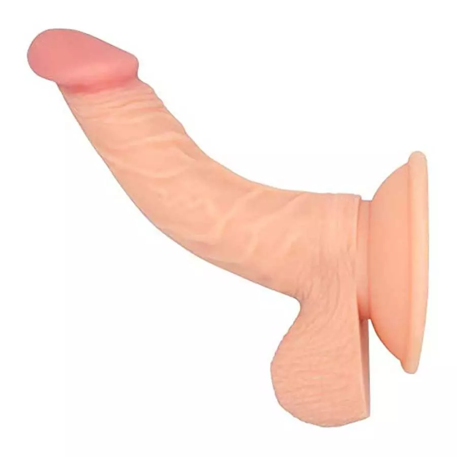 Realistic 7.5" Curved Suction Cup Dildo Veined Shaft and Lifelike Testicles