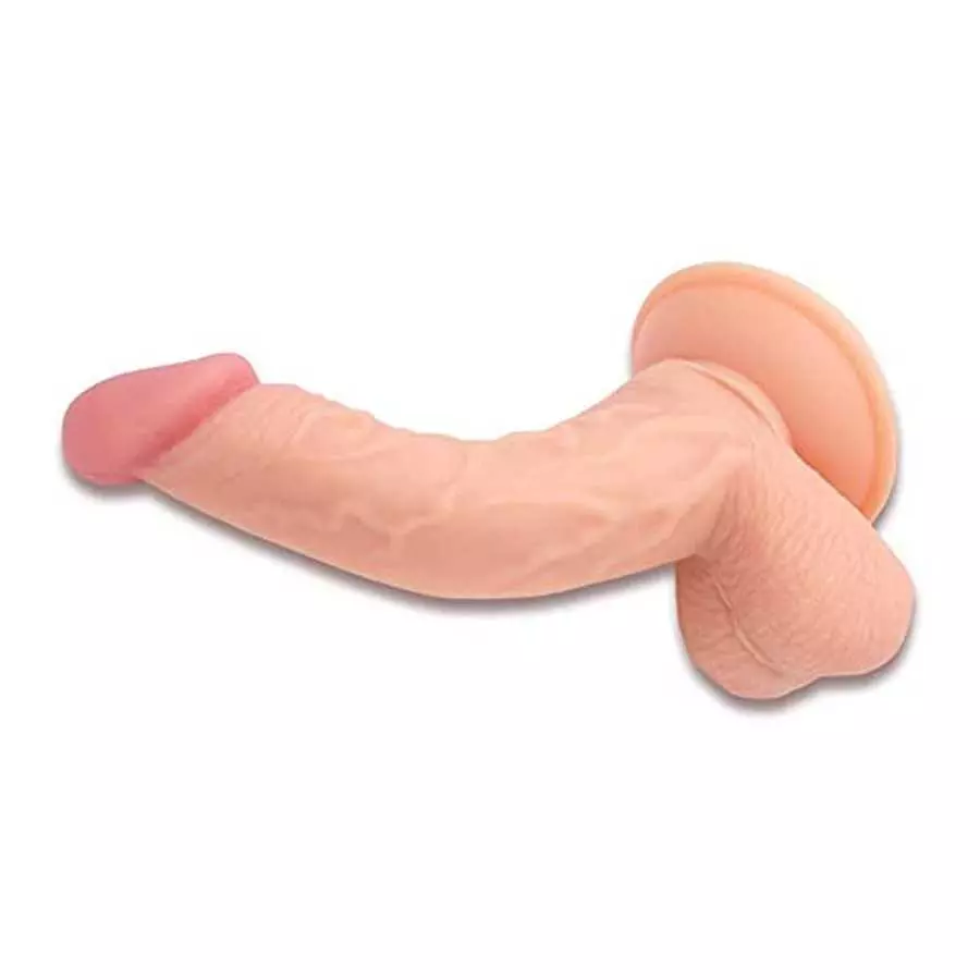 Realistic 7.5" Curved Suction Cup Dildo Veined Shaft and Lifelike Testicles