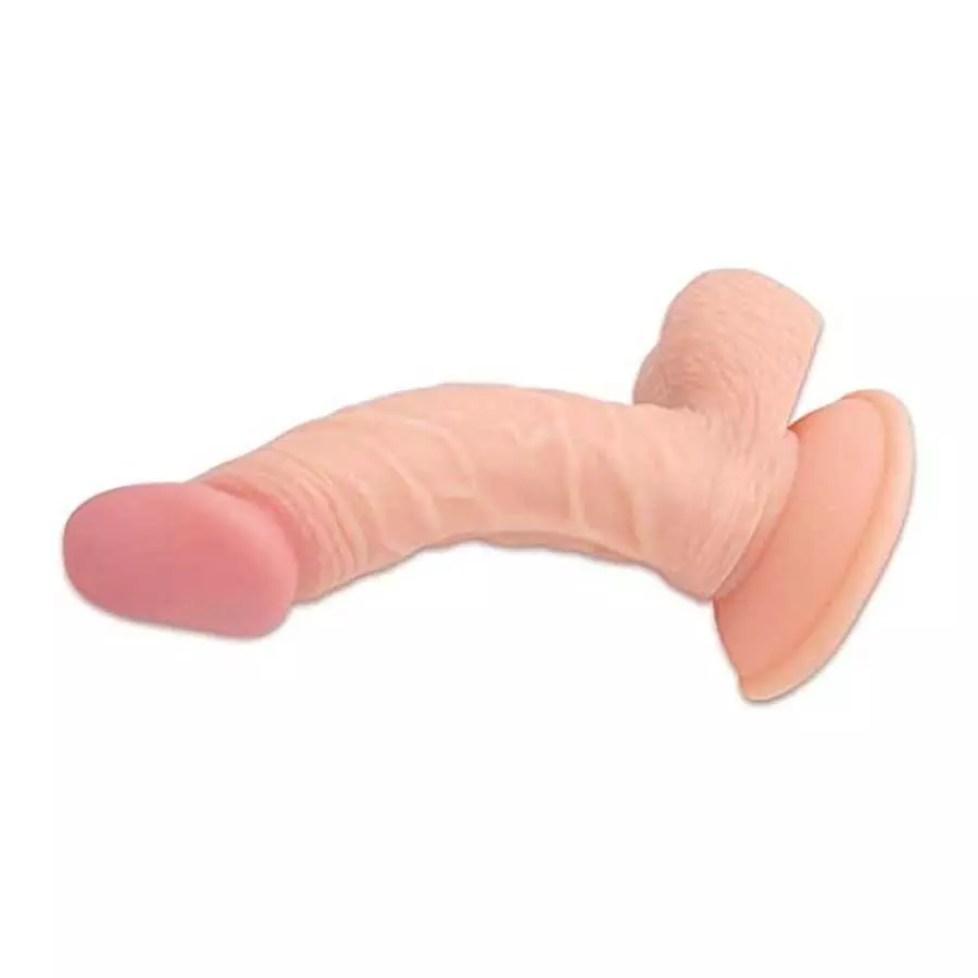 Realistic 7.5" Curved Suction Cup Dildo Veined Shaft and Lifelike Testicles