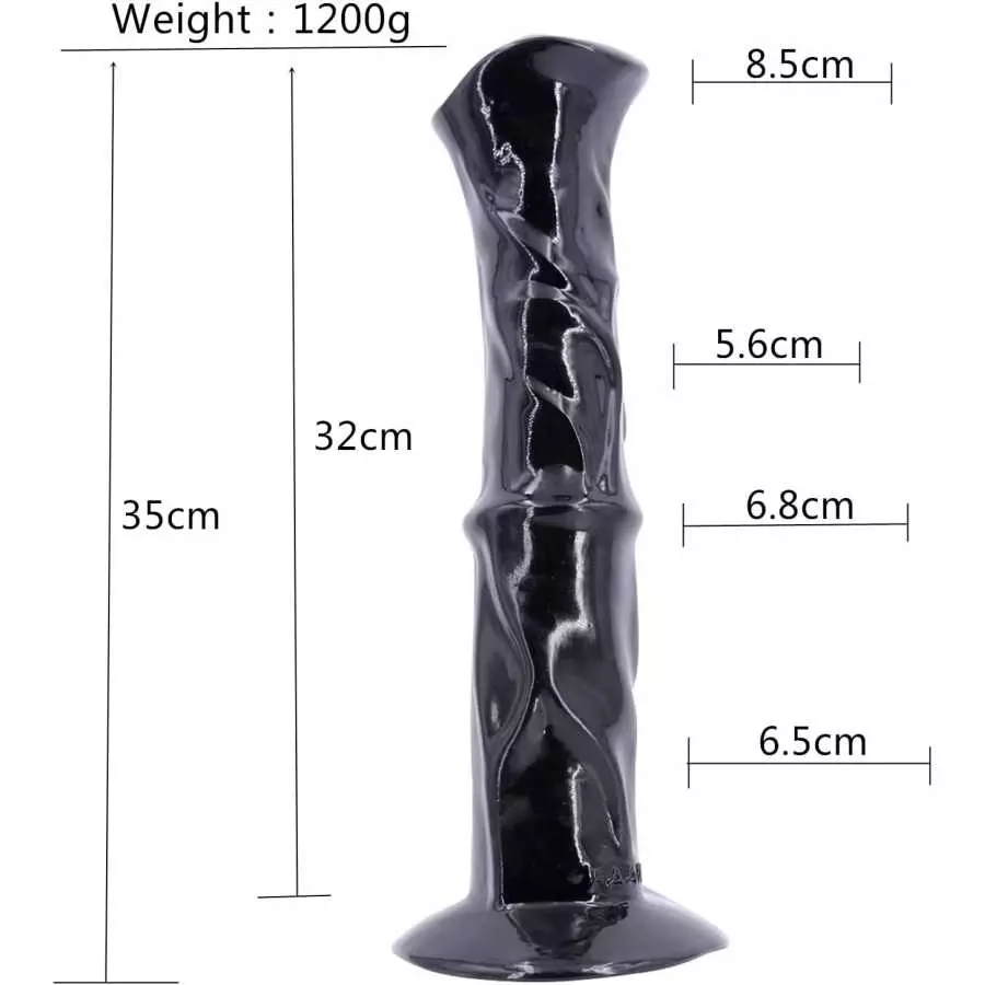 Huge Super Long Horse Cock Type Anal Dildo 13.8"x3.35"x5.12" Big Plug Ribbed Body Strong Suction Cup (Black)