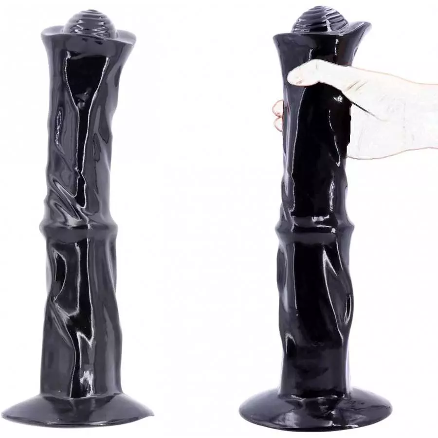 Huge Super Long Horse Cock Type Anal Dildo 13.8"x3.35"x5.12" Big Plug Ribbed Body Strong Suction Cup (Black)