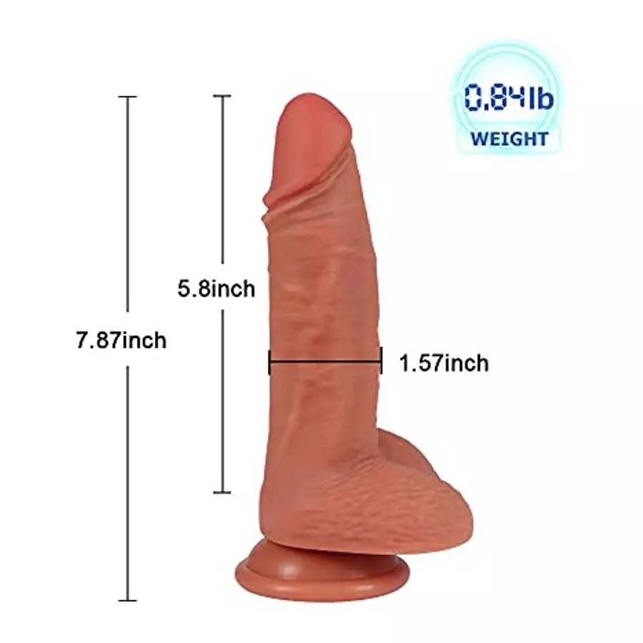 Hyper Realistic Dildo Dual Layered Liquid Silicone Bendable Sex Toy with Suction Cup 7.8 Inches