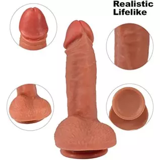 Hyper Realistic Dildo Dual Layered Liquid Silicone Bendable Sex Toy with Suction Cup 7.8 Inches