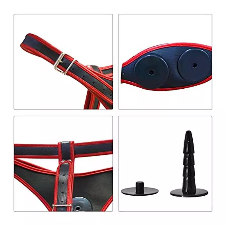 Hliang Harness Strap-On Dildos,Multiple penetrations Three Dildo Dong Wearable Pegging Toys,Adjustable Strap on Penis Anal Plug