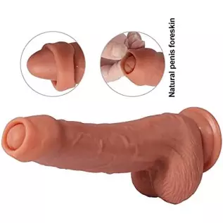 Anfei Foreskin Realistic Dildo Dual Layer Liquid Silicone Push-Back Prepuce Penis Sex Toy with Suction Cup