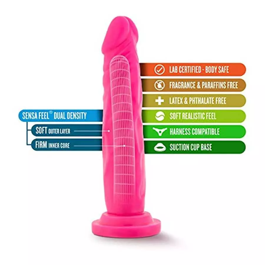 Blush Neo Realistic Dildo - 7.5 Inch Length and 1.5 Inch Width - Sensa Feel Dual Density - Strong Suction Cup for Hands Free Pla