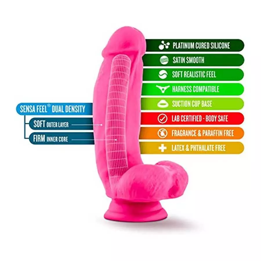 Blush Neo Elite 7 Inch Sculpted Satin Smooth Silicone Sensa Feel Dual Density Realistic Suction Cup Harness Compatible Dildo - F