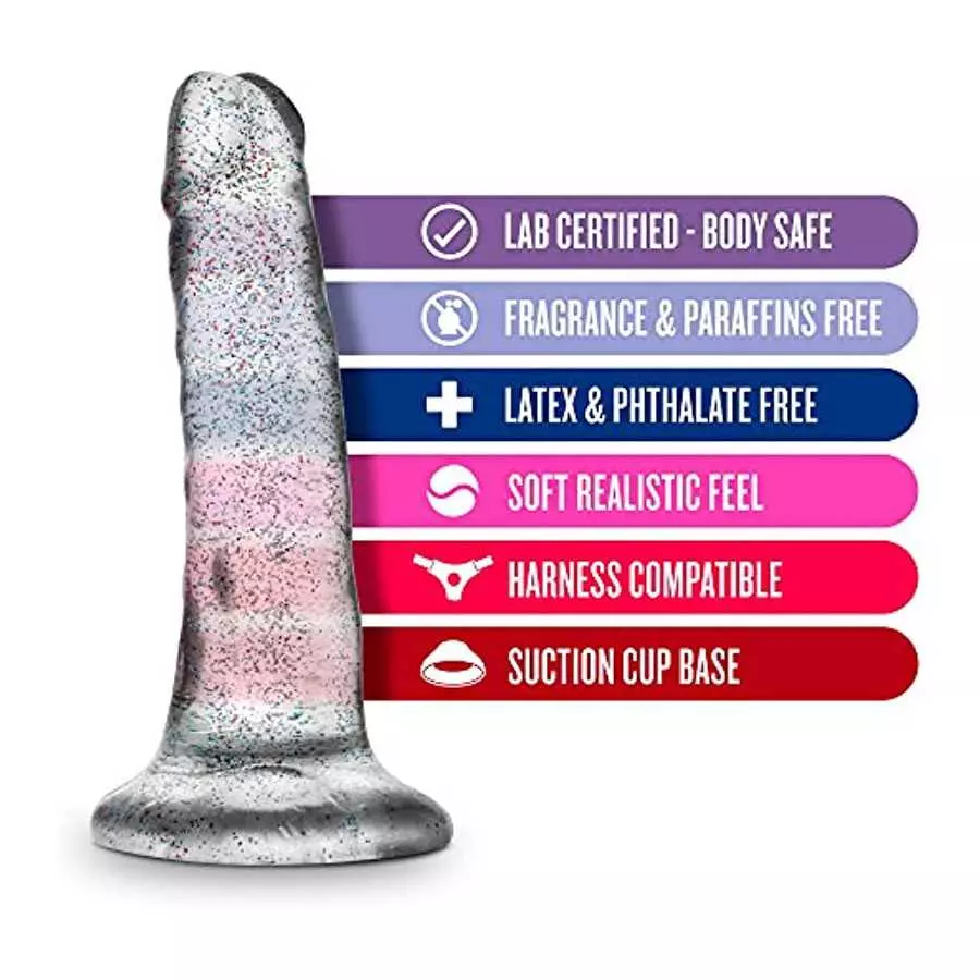 Blush Naturally Yours 5 1/2 inch Glitter Realistic Feel Soft Pliable Dildo - Fragrance Free Suction Cup Harness Compatible Coupl