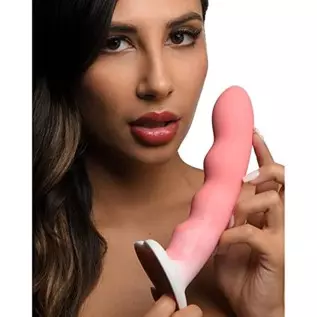 CURVE TOYS Simply Sweet Wavy Silicone Dildo for Men, Women, & Couples. Firm and Flexible Strong Suction Base. 1 Piece, Pink.