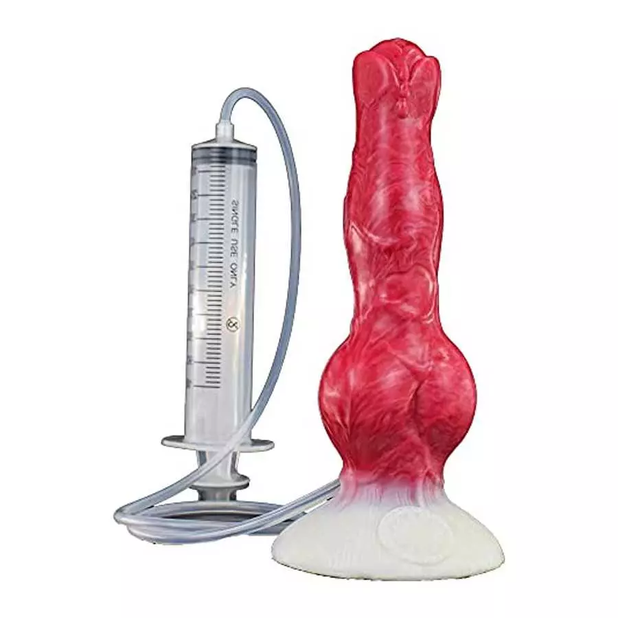 Soft Suction Multi Color Artificial Wolf Dildo Squirting Dildo Canine with Syringe Bulb for Beginner