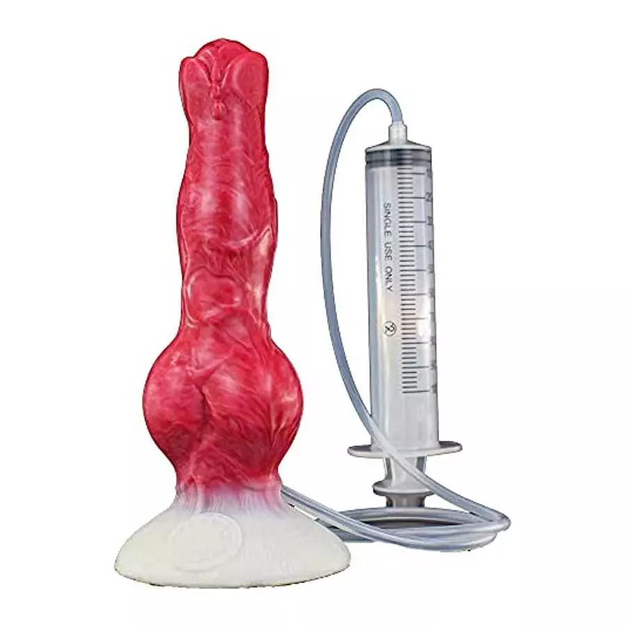 Soft Suction Multi Color Artificial Wolf Dildo Squirting Dildo Canine with Syringe Bulb for Beginner