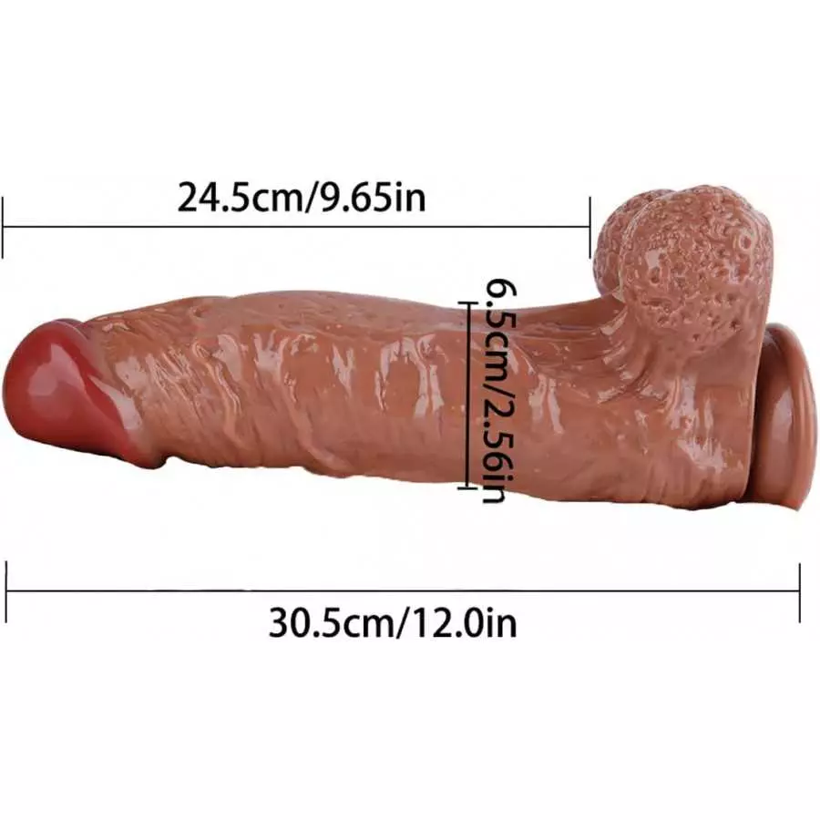 12 Inch Realistic Jelly Dildo with Strong Suction Cup Huge Thick Dildos Flexible Adult Sex Toys - Brown