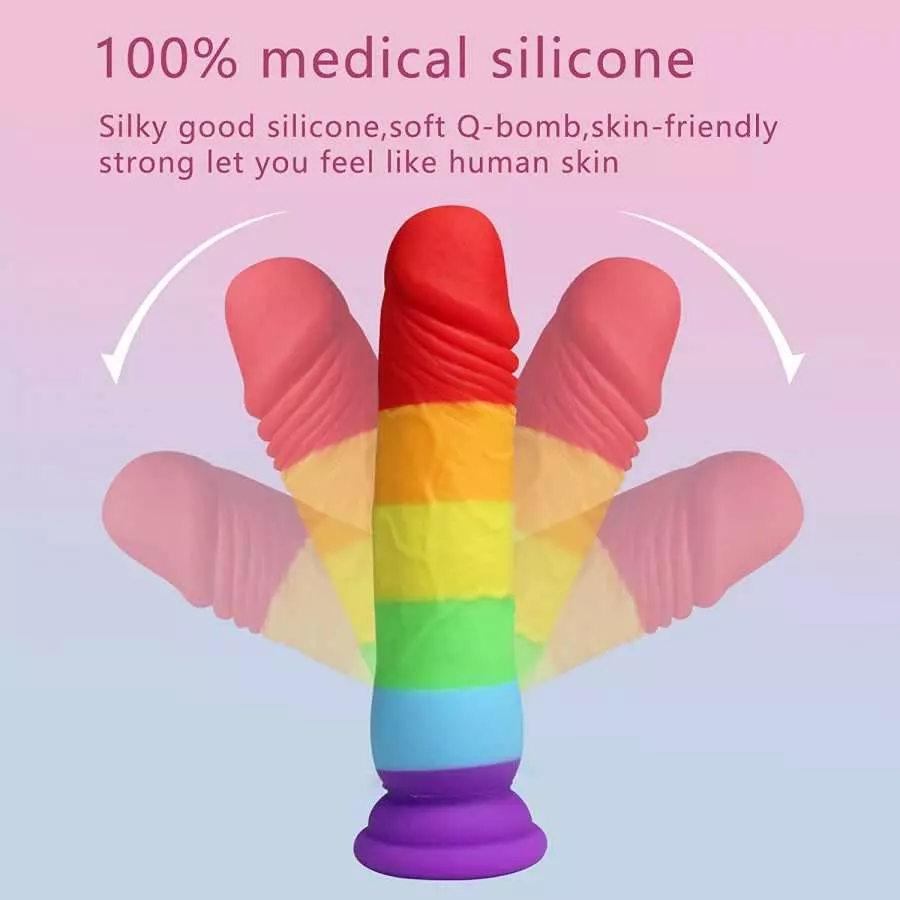 Small Realistic Dildo Xtoy King Adult Toys for Men, Body-Safe Silicone Dildo with Strong Suction Cup for Hands-Free Play, Rainbo