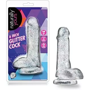 Blush - 6 inch Glitter Dildo - Soft Pliable Realistic Small 1.4" Wide - Strap On Compatible Suction Cup for Hands Free Play - Fe