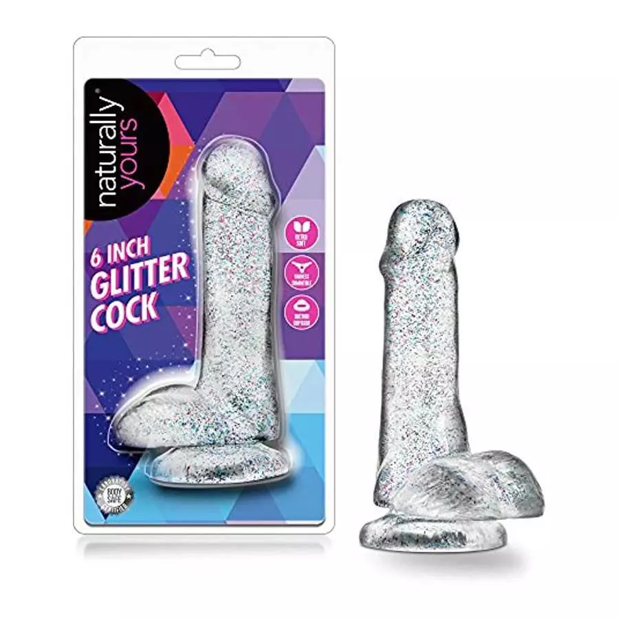 Blush - 6 inch Glitter Dildo - Soft Pliable Realistic Small 1.4" Wide - Strap On Compatible Suction Cup for Hands Free Play - Fe Blush - 6 inch Glitter Dildo - Soft Pliable Realistic Small 1.4" Wide - Strap On Compatible Suction Cup for Hands Free Play - Fe