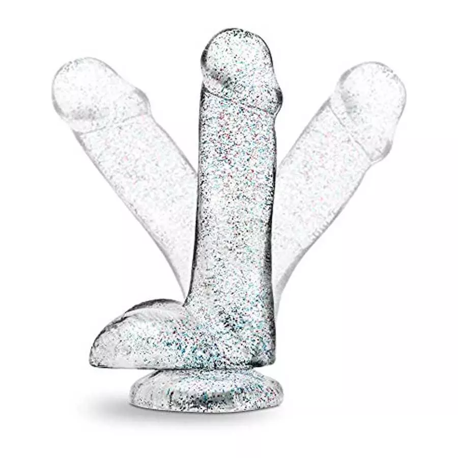 Blush - 6 inch Glitter Dildo - Soft Pliable Realistic Small 1.4" Wide - Strap On Compatible Suction Cup for Hands Free Play - Fe