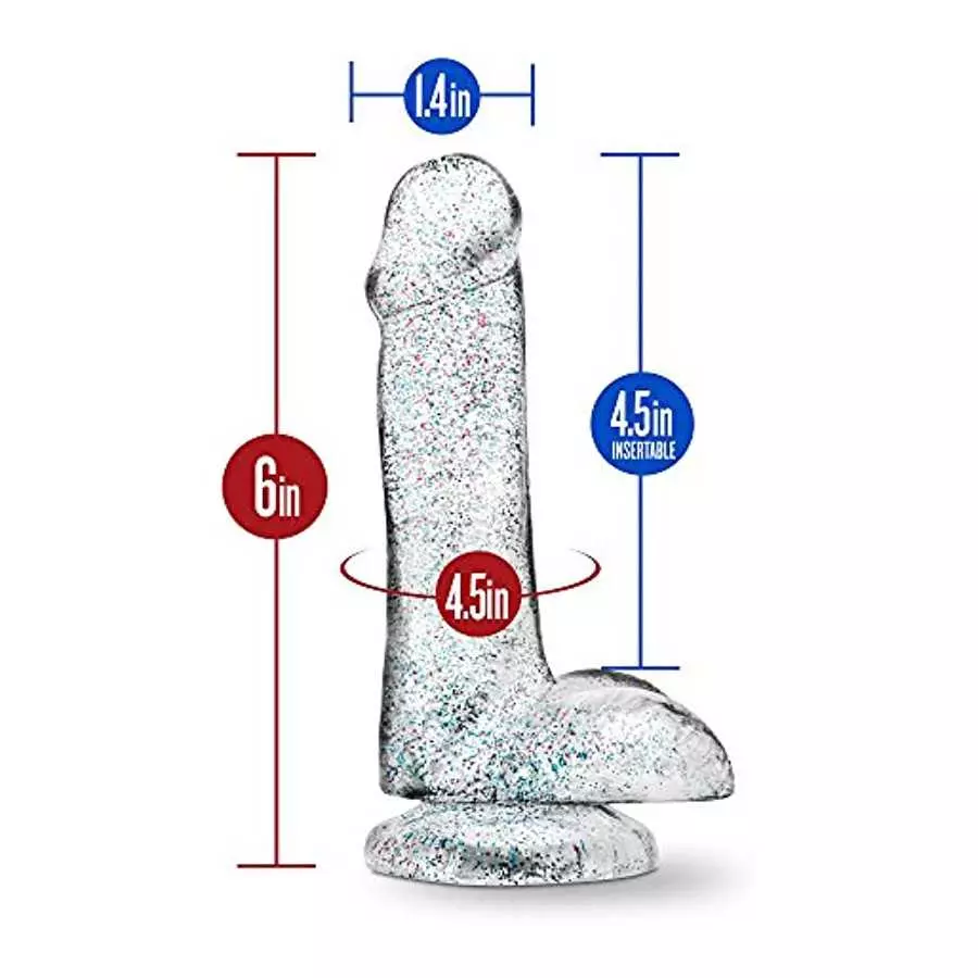 Blush - 6 inch Glitter Dildo - Soft Pliable Realistic Small 1.4" Wide - Strap On Compatible Suction Cup for Hands Free Play - Fe