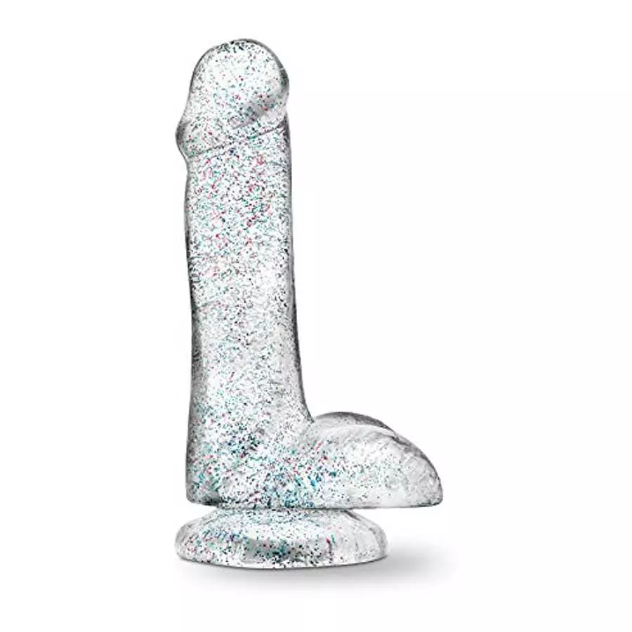 Blush - 6 inch Glitter Dildo - Soft Pliable Realistic Small 1.4" Wide - Strap On Compatible Suction Cup for Hands Free Play - Fe