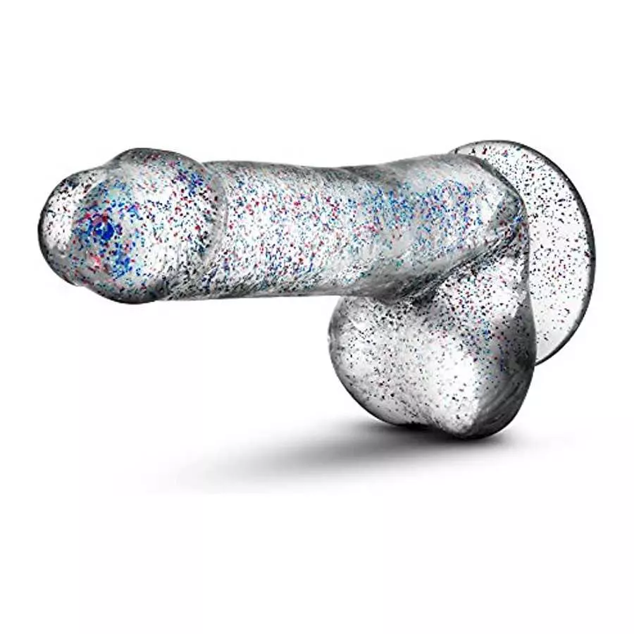 Blush - 6 inch Glitter Dildo - Soft Pliable Realistic Small 1.4" Wide - Strap On Compatible Suction Cup for Hands Free Play - Fe