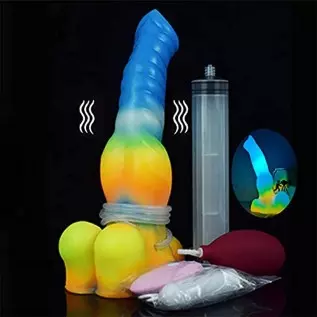 Realistic G-spot Vibrating Dildo 10.23 Inch Squirting Luminous Silicone Bullet Vibrator with Suction Cup 10 Vibration Modes Rech