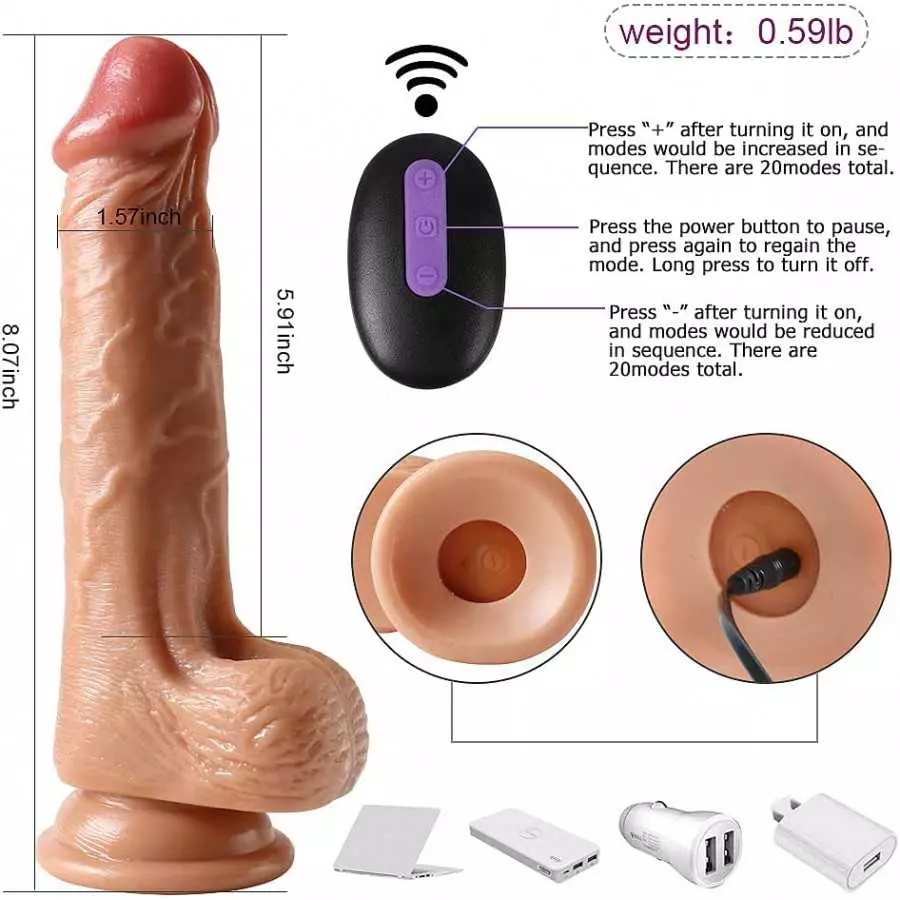 8 Inch Realistic Dildo Vibrator, G-spot & Anal & Vaginal Adult Sex Toy with 10 Vibration Modes, with Strong Suction Cup for Hand