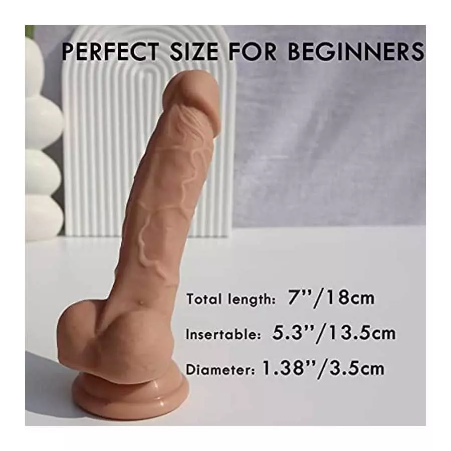 7 Inch Silicone Realistic Dildo for Beginners with Powerful Suction Cup Base for Hands-Free Play, Soft Thick Dildo Lifelike Peni