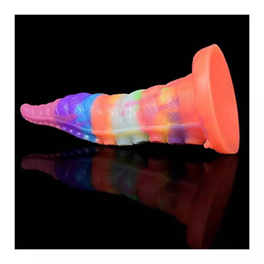 Realistic Tentacle Dildo Luminous with Suction Cup 7.28 Inch Octopus Monster Dildo Mixed Color Silicone Soft Sex Toy (S)