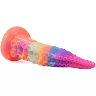 Realistic Tentacle Dildo Luminous with Suction Cup 7.28 Inch Octopus Monster Dildo Mixed Color Silicone Soft Sex Toy (S)