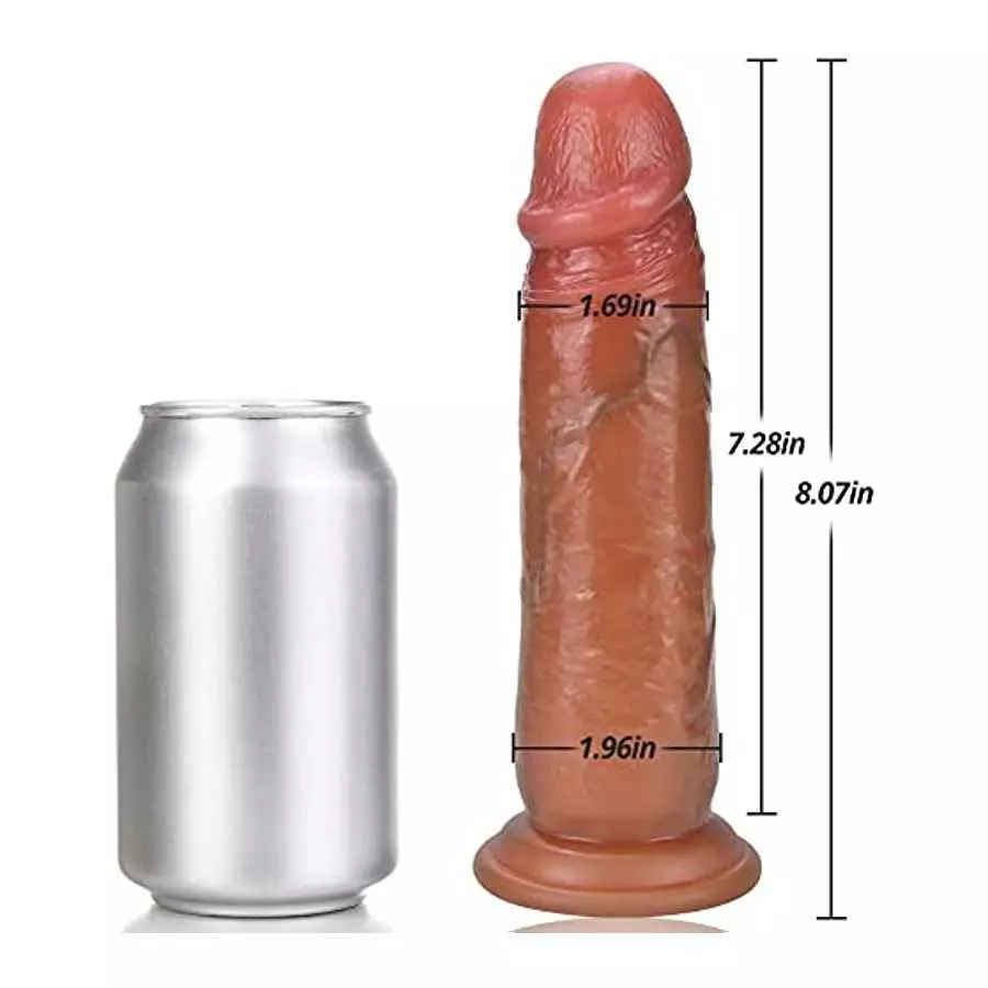 Realistic Dildo Sex Toy with Moving Foreskin Liquid Silicone Anal Dildo with Strong Suction Cup 8 Inch Flexible Lifelike Penis A