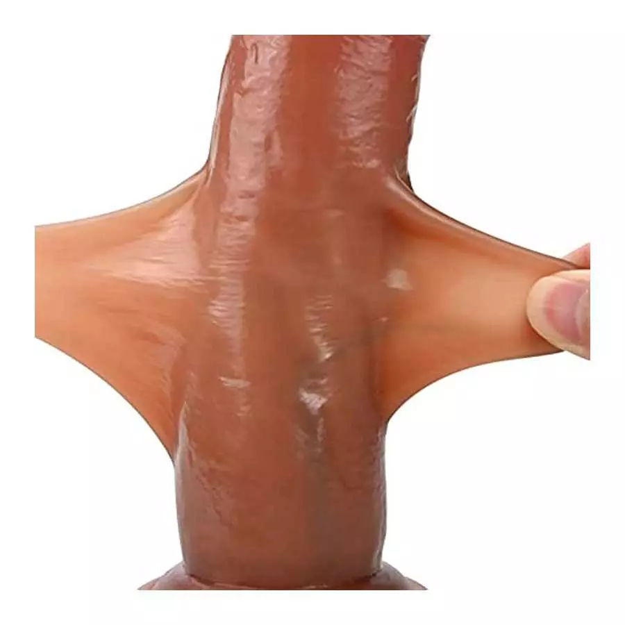 Realistic Dildo Sex Toy with Moving Foreskin Liquid Silicone Anal Dildo with Strong Suction Cup 8 Inch Flexible Lifelike Penis A