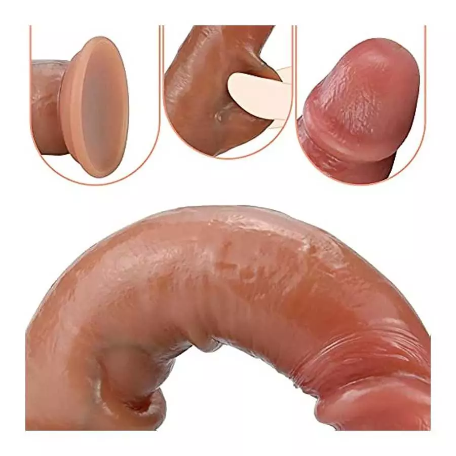 Realistic Dildo Sex Toy with Moving Foreskin Liquid Silicone Anal Dildo with Strong Suction Cup 8 Inch Flexible Lifelike Penis A