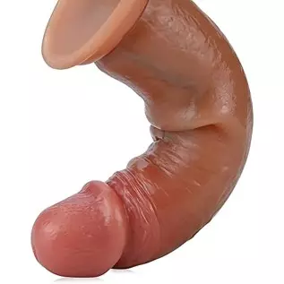 Realistic Dildo Sex Toy with Moving Foreskin Liquid Silicone Anal Dildo with Strong Suction Cup 8 Inch Flexible Lifelike Penis A