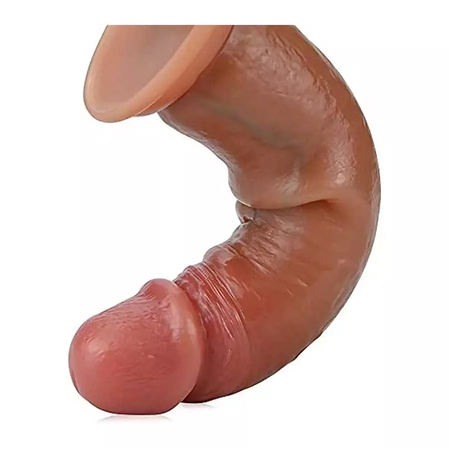 Realistic Dildo Sex Toy with Moving Foreskin Liquid Silicone Anal Dildo with Strong Suction Cup 8 Inch Flexible Lifelike Penis A