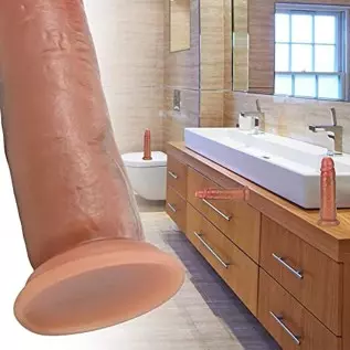 Realistic Dildo Sex Toy with Moving Foreskin Liquid Silicone Anal Dildo with Strong Suction Cup 8 Inch Flexible Lifelike Penis A