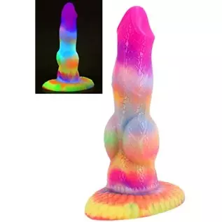 8.26" Silicone Big Realistic Dragon Luminous Dildo Half Dog Half Human Dildo with Hands-Free Suction Cup, Thick Animal Plug Anal