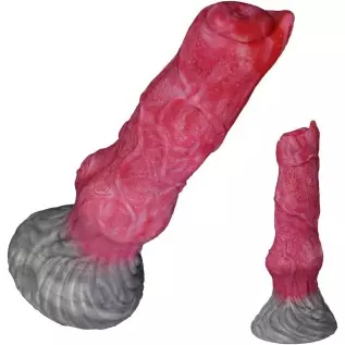Suction Animal Multi Colored Artificial Dog Dildo Wolf Dildo Canine Style Silicone Made Soft Flexible (Red+Pink+Grey)