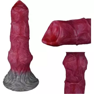 Suction Animal Multi Colored Artificial Dog Dildo Wolf Dildo Canine Style Silicone Made Soft Flexible (Red+Pink+Grey)