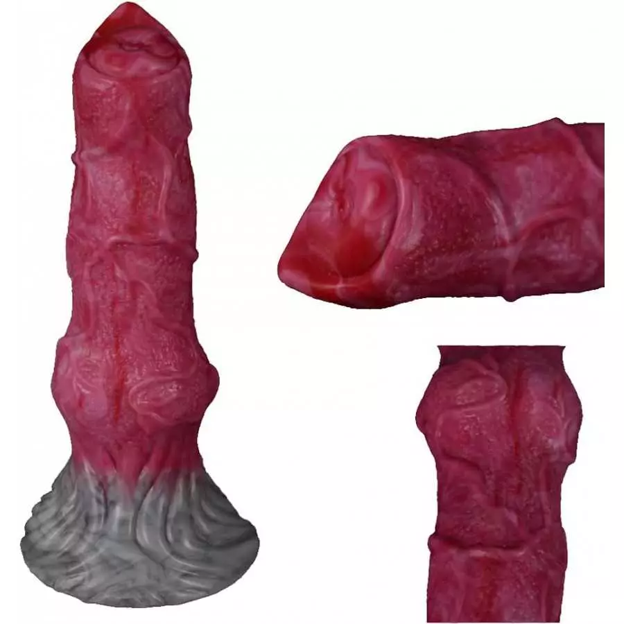 Suction Animal Multi Colored Artificial Dog Dildo Wolf Dildo Canine Style Silicone Made Soft Flexible (Red+Pink+Grey)