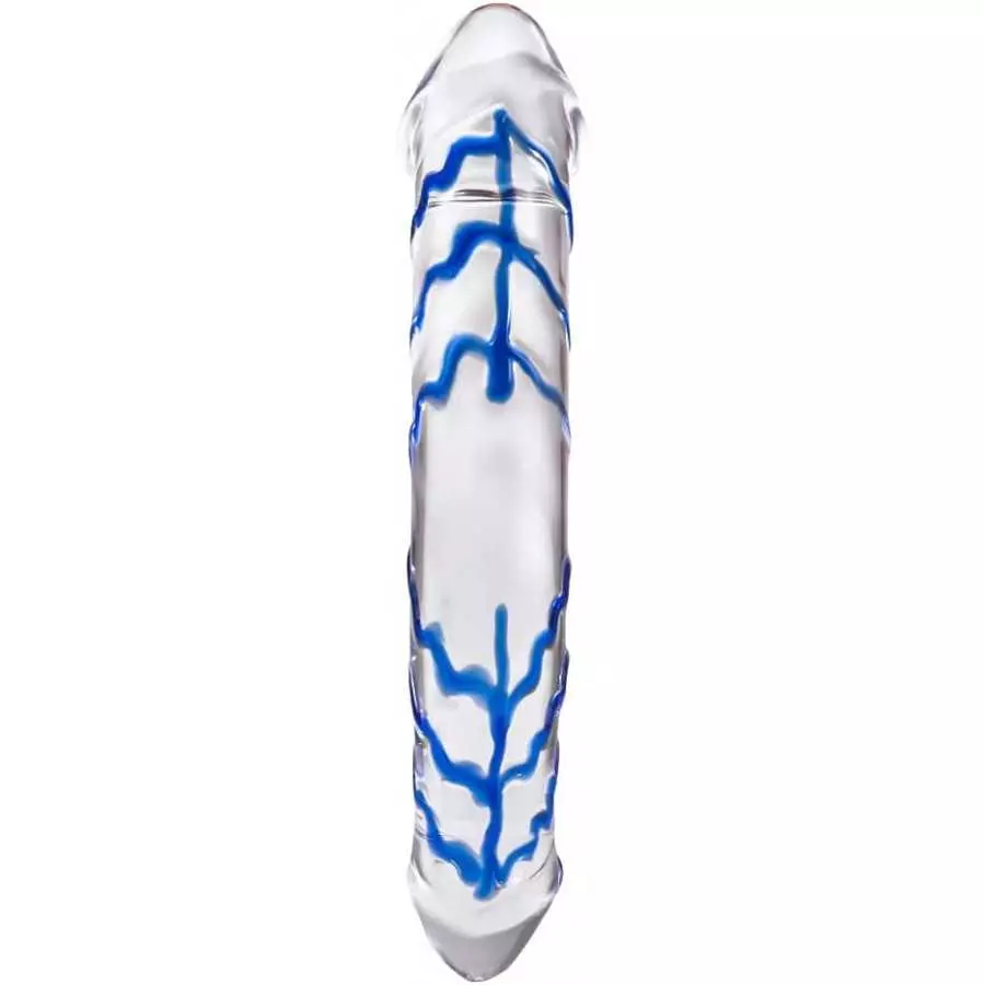 Big Double-Ended Dildos,10 inch Clear Glass Blue Stripes Adult Sex Toys for Women