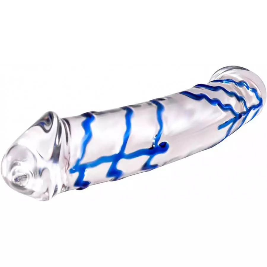Big Double-Ended Dildos,10 inch Clear Glass Blue Stripes Adult Sex Toys for Women