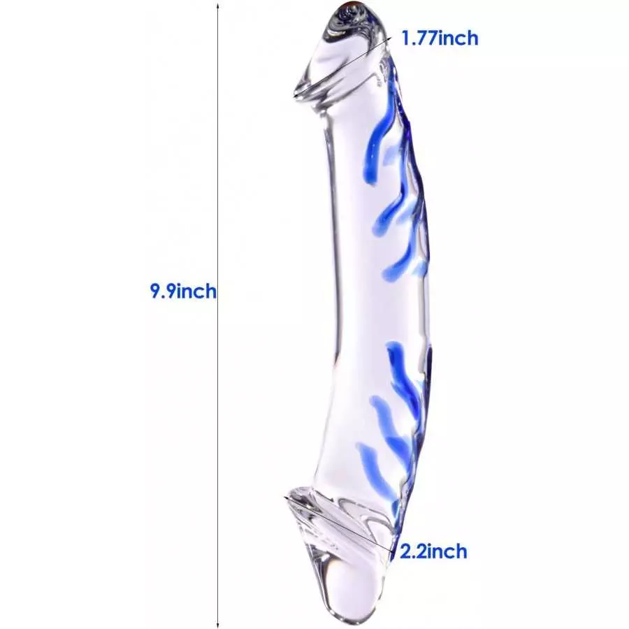 Big Double-Ended Dildos,10 inch Clear Glass Blue Stripes Adult Sex Toys for Women