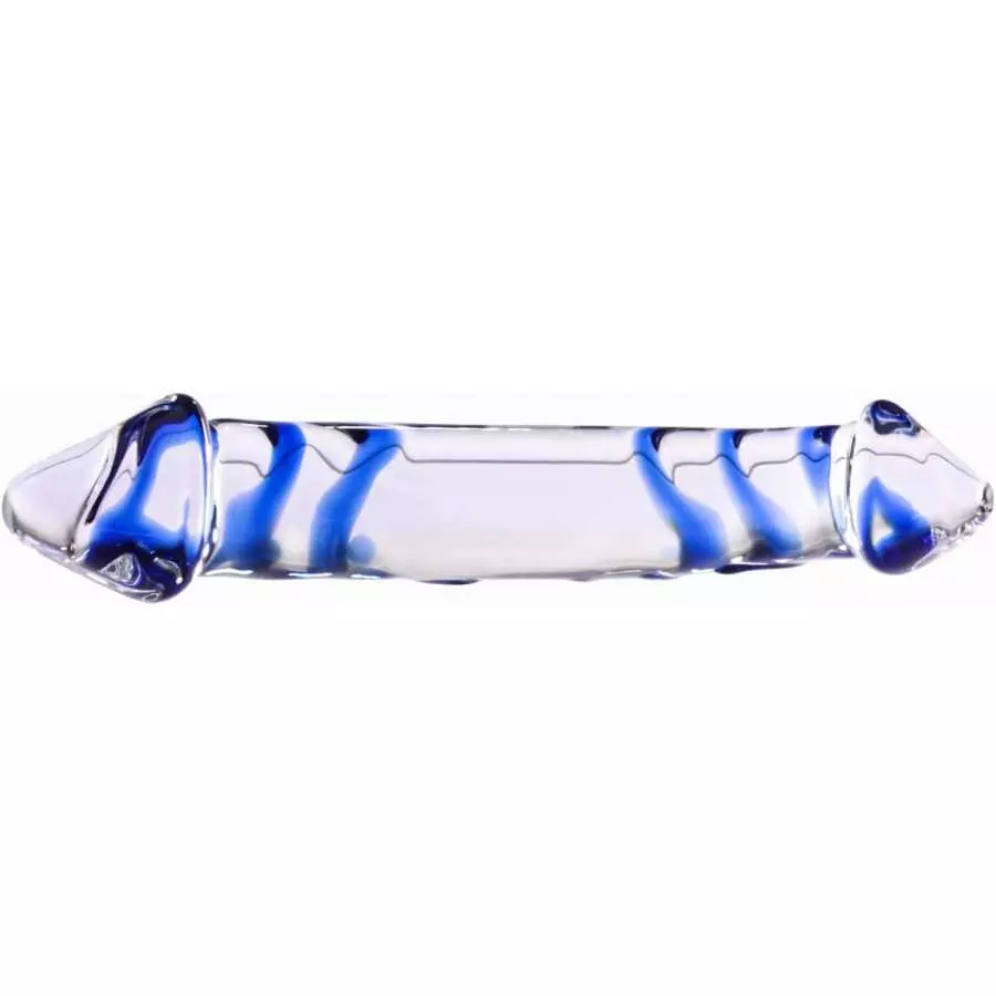 Big Double-Ended Dildos,10 inch Clear Glass Blue Stripes Adult Sex Toys for Women